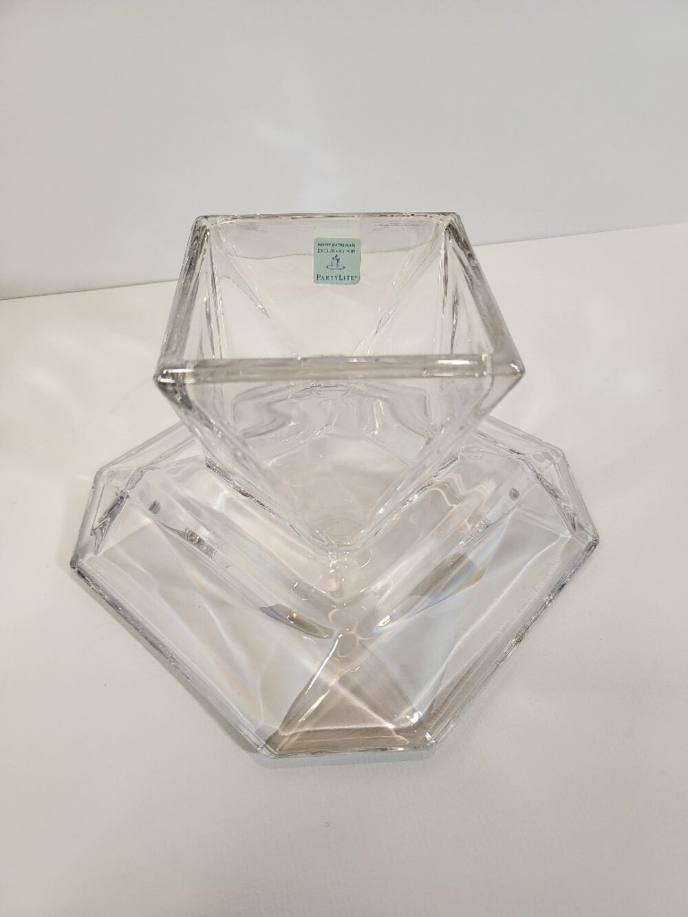 PartyLite Discover Pillar Holder P8163 - Retired Iridescent Faceted Glass